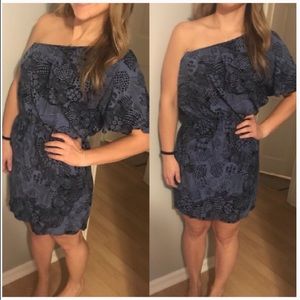 Angie one shoulder printed dress blue black m